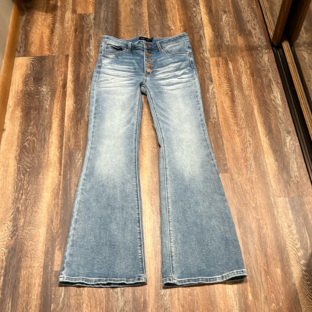 Risen button fly bootcut jeans
